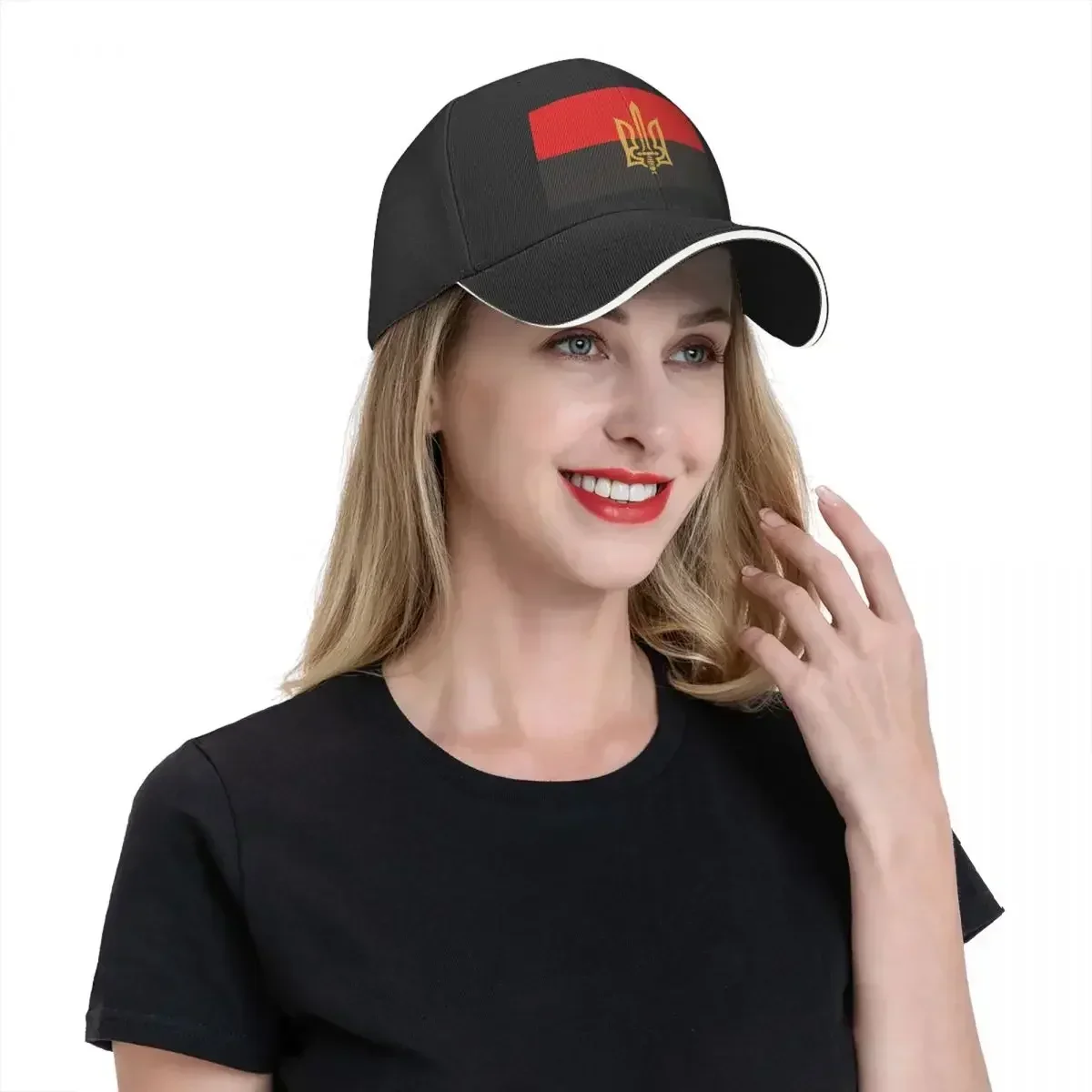 Gorra estilizada con bandera de Tryzub y rojo y negro, gorras de béisbol informales a la moda, gorras de béisbol ajustables de verano Unisex policromáticas