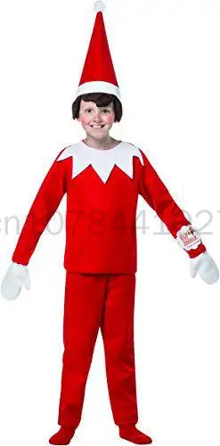 Kids Elf Costume Adult Elf Costume Red New Year Cosplay Party Dress Family Halloween Christmas Party Fancy Dress Clothes Set