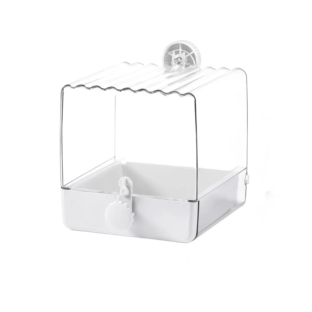 

Transparent Parrot Bath Bottom Drawer Splash Proof Parrot Bathing Pool Multi-functional Food Holder Box Parakeet Shower