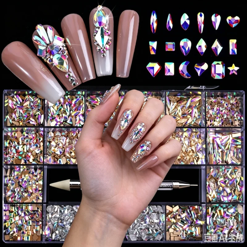 21 Grids Multi Size Rhinestones Kit with Pickup Pen for Manicure Face Makeup Clothing Cup Wedding Party DIY Decoration Supplies