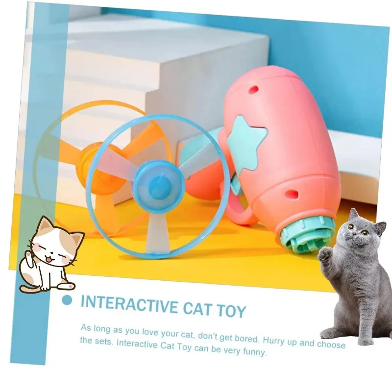 Funny Cat Interactive Teaser Training Toy Games Creative Kittens Mini Bamboo-copter Disc Launcher Toys Pets Supplies Accessories