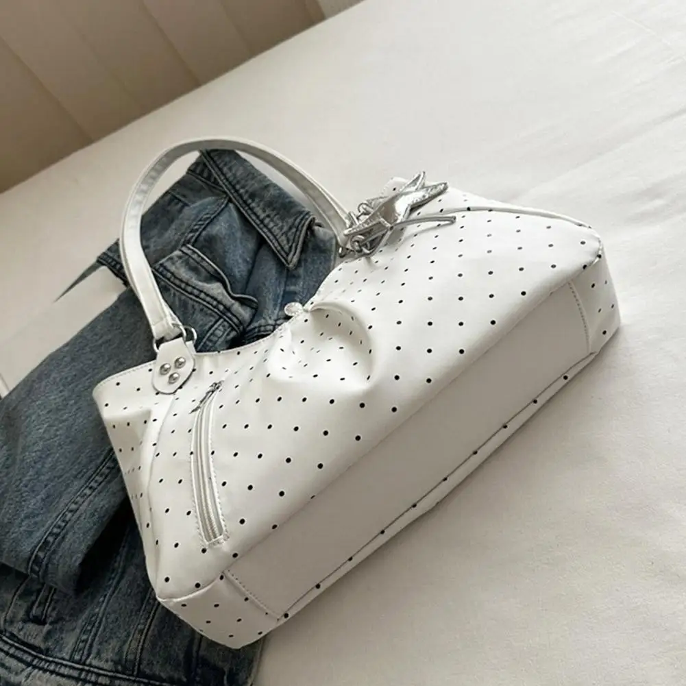 Damen-Umhängetasche, Vintage-Polka-Dot-Design, Pendler-Tragetasche, große Kapazität, PU-Leder-Handtasche, Unterarmtasche für Schule, Büro und den täglichen Gebrauch. – Detail 14