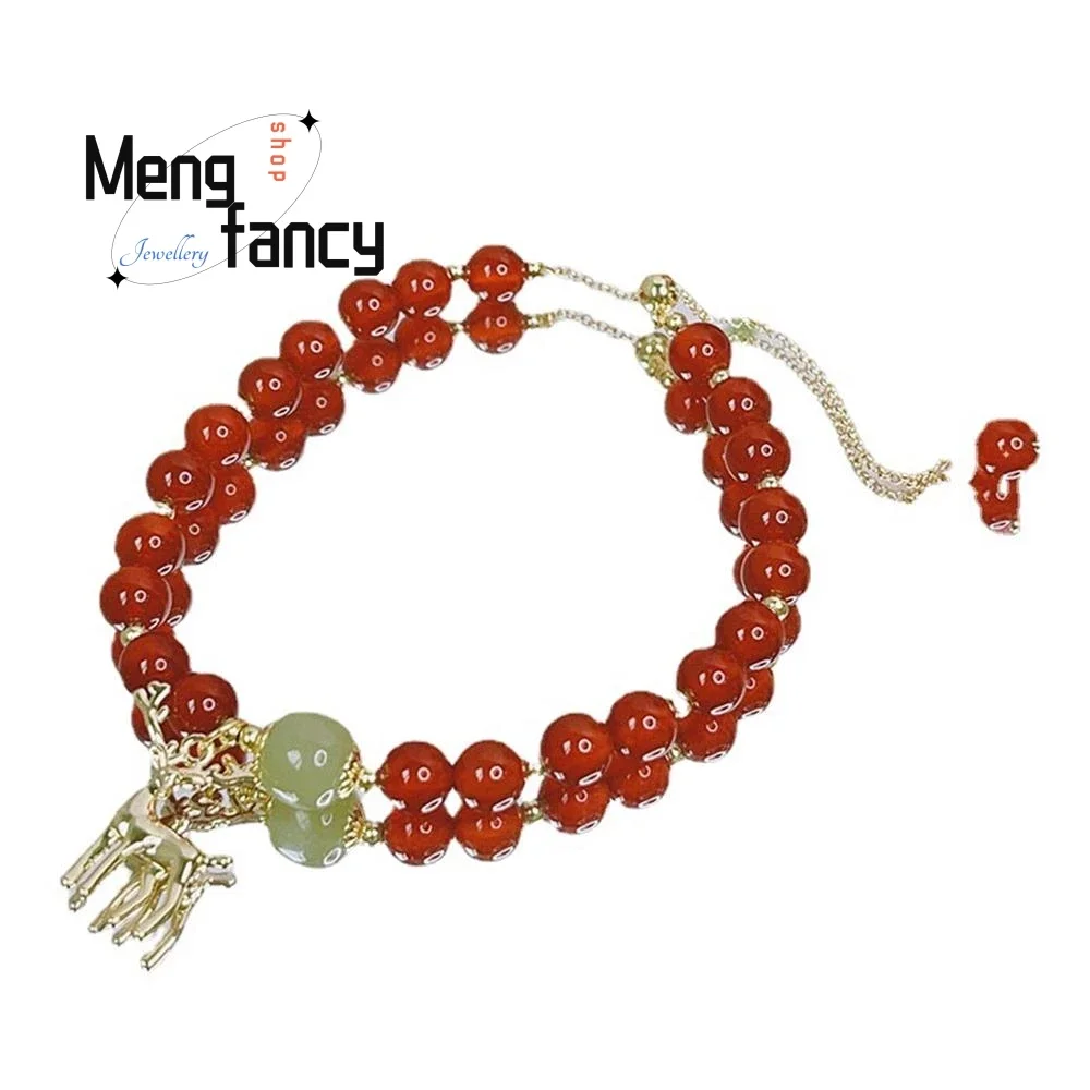 Valentine's Day Red Agate Bracelet Female Simple Hetian Jade Can Pull Adjustable Bracelet To Send Girlfriend Fashion Jewelry