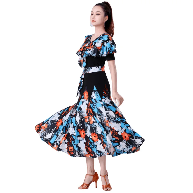 Modern Dance Advanced Print Spring/Summer New Slim Fit Dress Latin Dance Modern Dance Social Dance Performance Big Swing Skirt