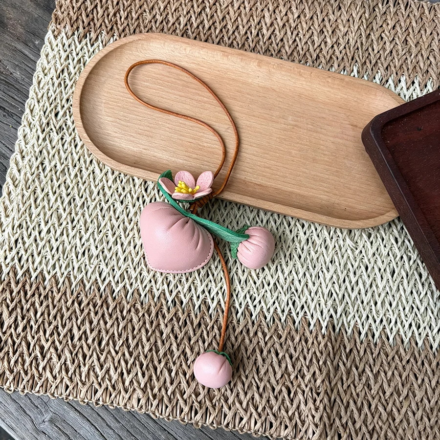 Cowhide Peach 3D Bag Pendant Leather Versatile Universal Gift Fashionable Decorative Flower Shaped Watermelon Bag Charm