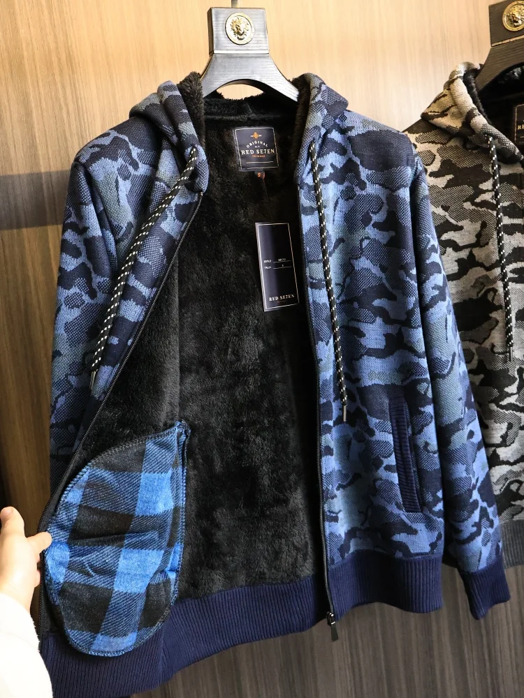 

Outdoor Camouflage Fce Lined Thiened Hooded Casual Jaet for Men Faionable Urban Sle Windproof Long Sve Zipper C...