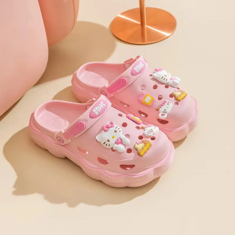 Kawaii Lolita Sanrio Hello Kitty jaskiniowe buty damskie letnie sandały na grubym obcasie Kuromi Cinnamoroll kapcie na co dzień damskie