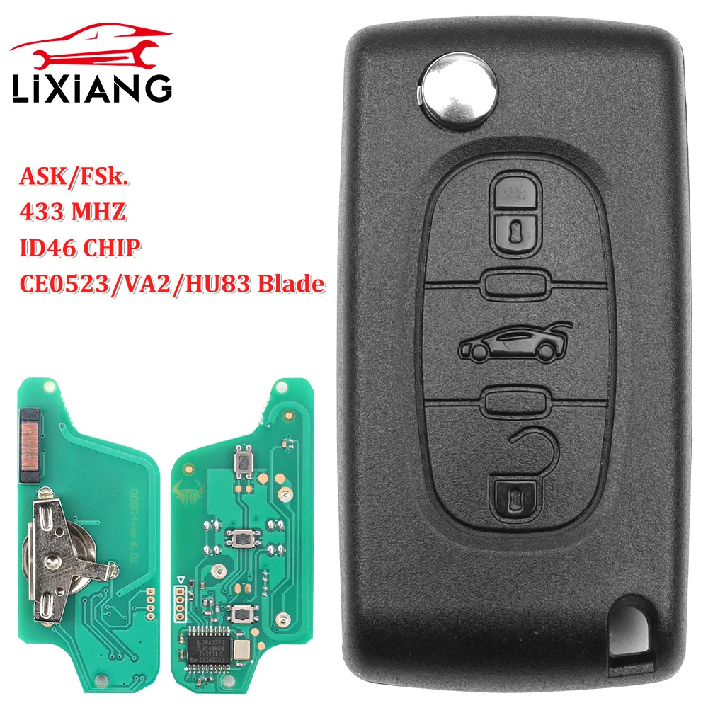 LIXIANG-chave remota do carro para Peugeot, 307, 3008, 308, Citroen C1, C2, C3, C4, C5, Berlingo, Picasso, PCF7961, ID46, CE 0523, ASK, FSK