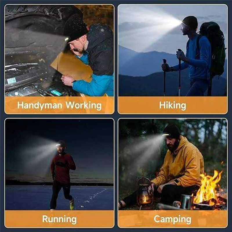 【FEEL THE DIFFERENCE 】USB Luminous Hat LED Beanie Torch Hat , Outdoor Running Cycling LED Lighting Beanie,Light-Up Knitted Hat