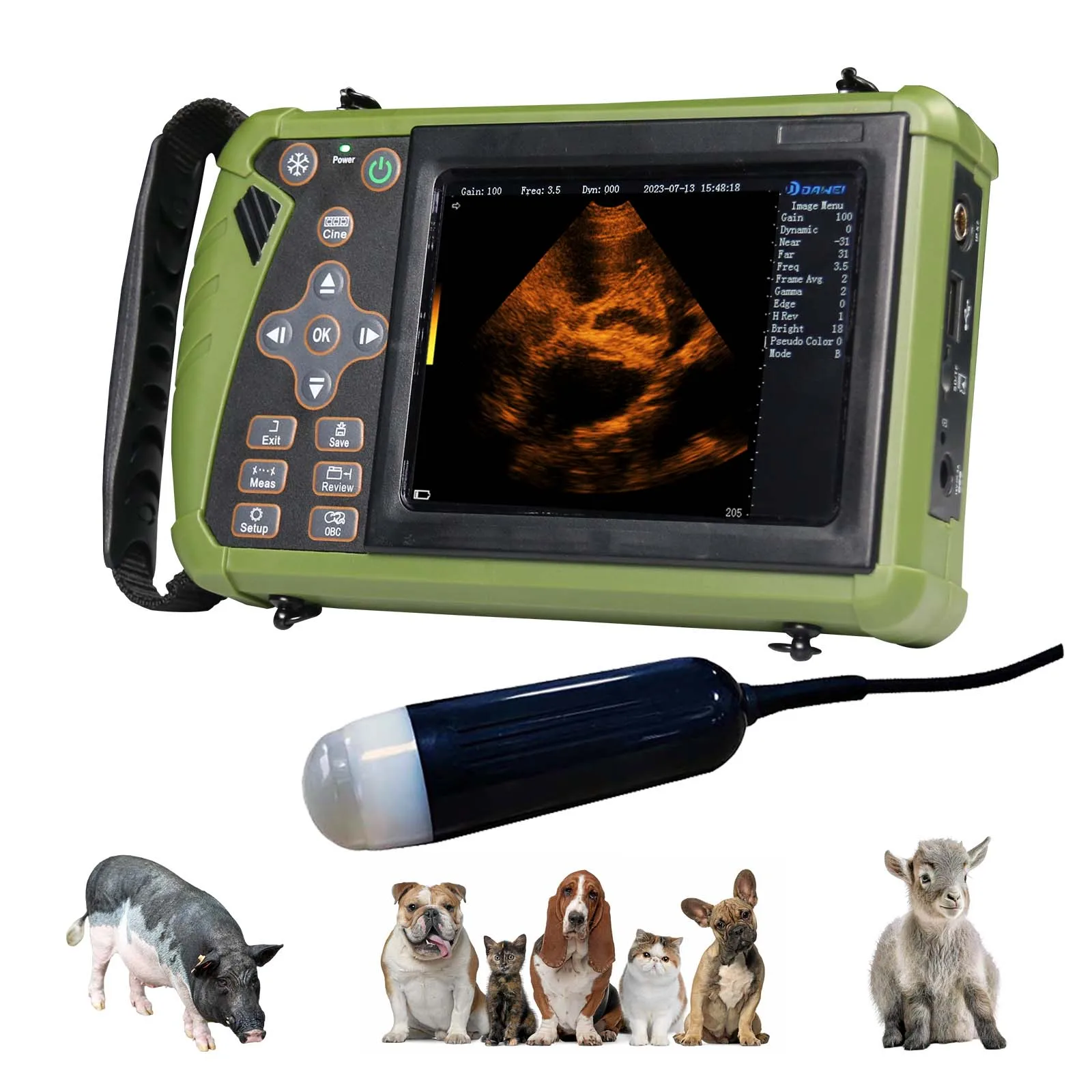 

QD-B50U Large Animal Ultrasound Machine S0 - 0-135dB Dynamic Range, Rechargeable Battery, 8GB+USB Storage