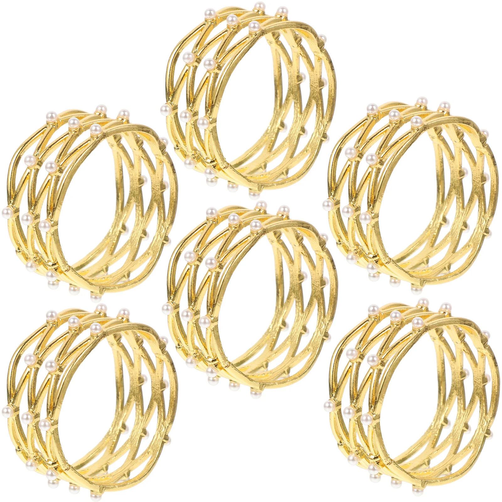 

6 Pcs Alloy Napkin Rings Elegant Metal Pearl Design Table Decor Dinner Party Home Accessories Silver Tone