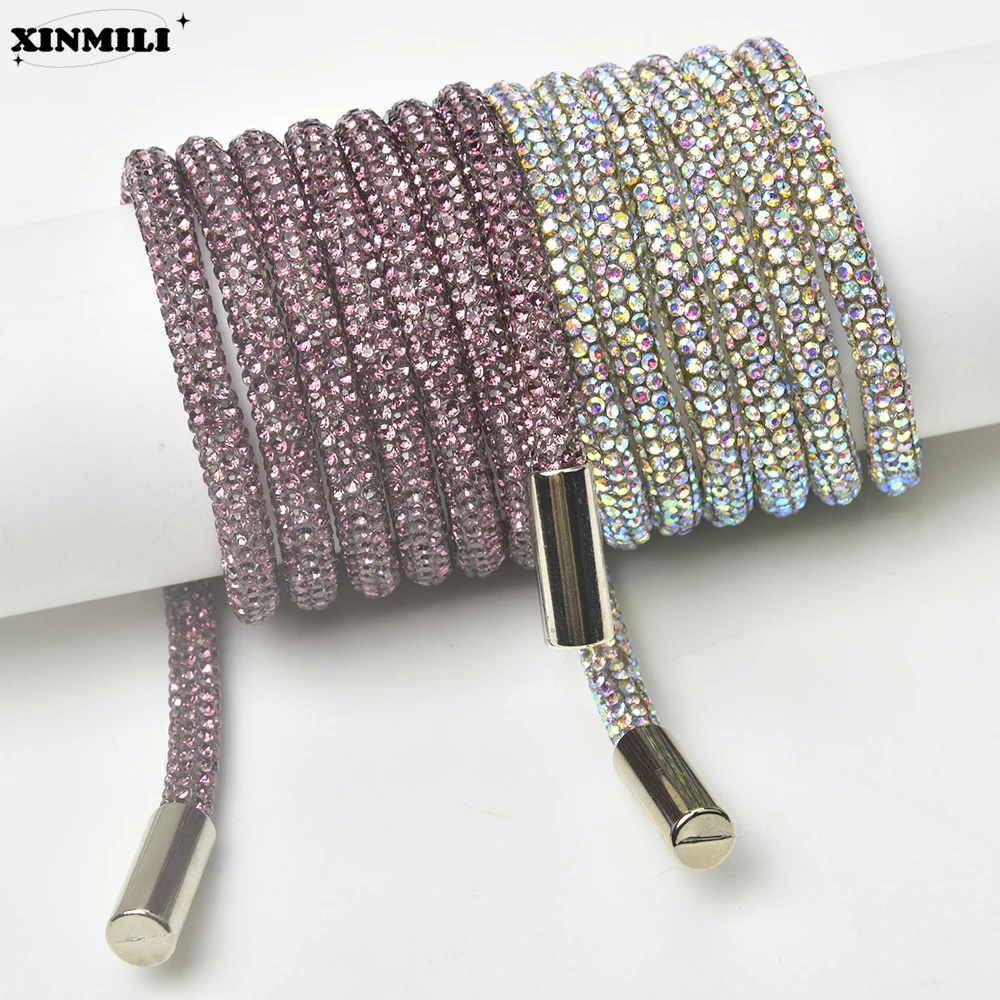 105/120cm Light Purple Crystal AB Glass Rhinestone Tube Cord Glitter Crystal String Strass Rope for Clothing Belt Hoodies