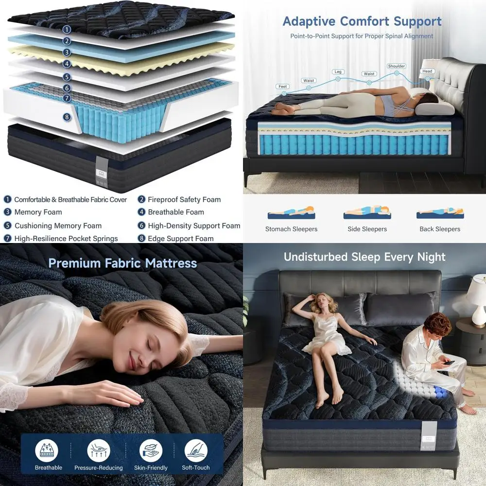 

King Mattress, 14 Inch Mattress in a Box, Medium Firm, Memory Foam Hybrid Mattress, With Individual Pocket Spring for Motion Iso