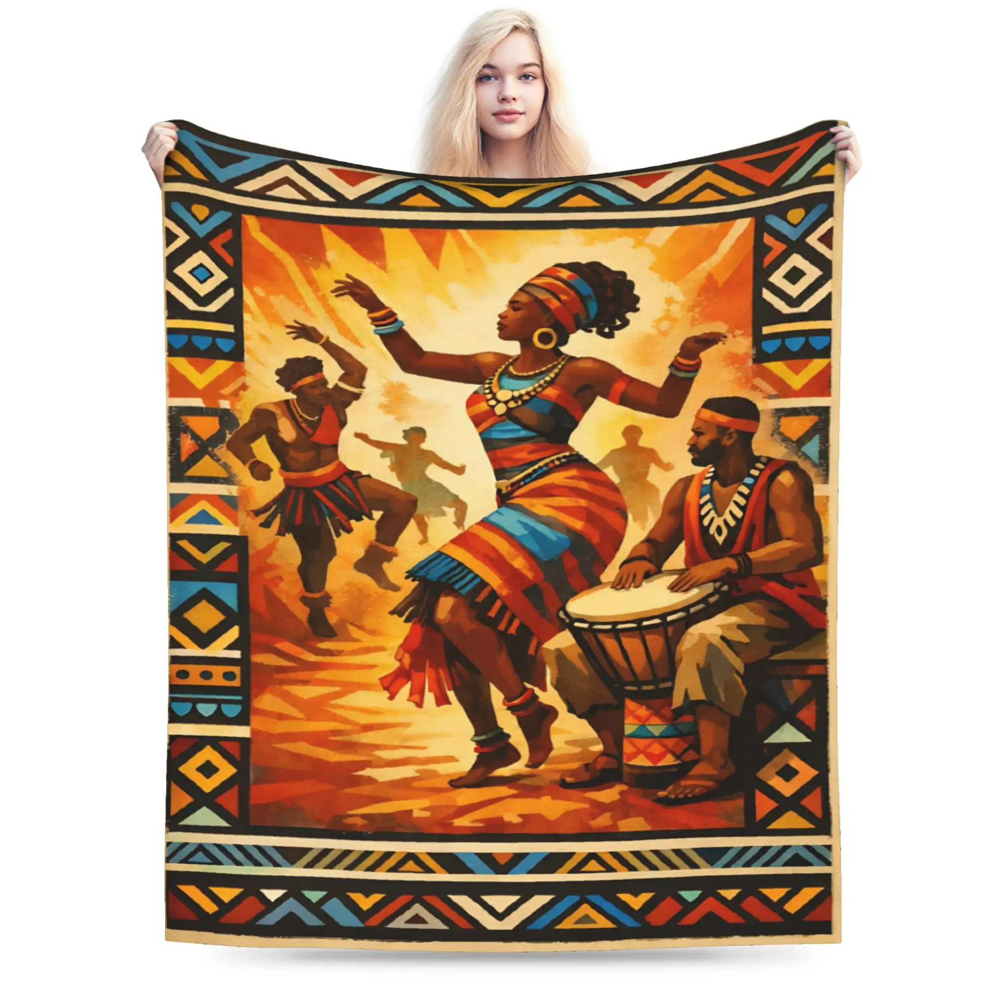 Super Soft ART African Ethnic-Style Throw Blanket Premium Fleece Flannel Lightweight  Bed Blanket Cozy Plush Blankets