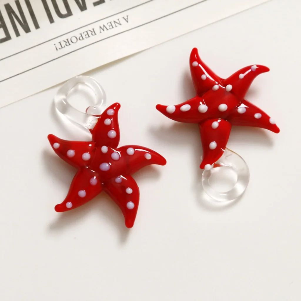 1PCS Mixed Color Star Butterfly Starfish Pattern Muran Glass Heart Necklace Lampwork Pendant Women Fashion Jewelry Summer Beach
