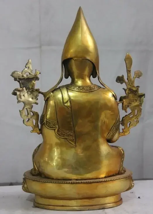 19 Tibet Buddhism Bronze Copper Gild Seat Lotus Je Tsongkhapa Buddha God Statue