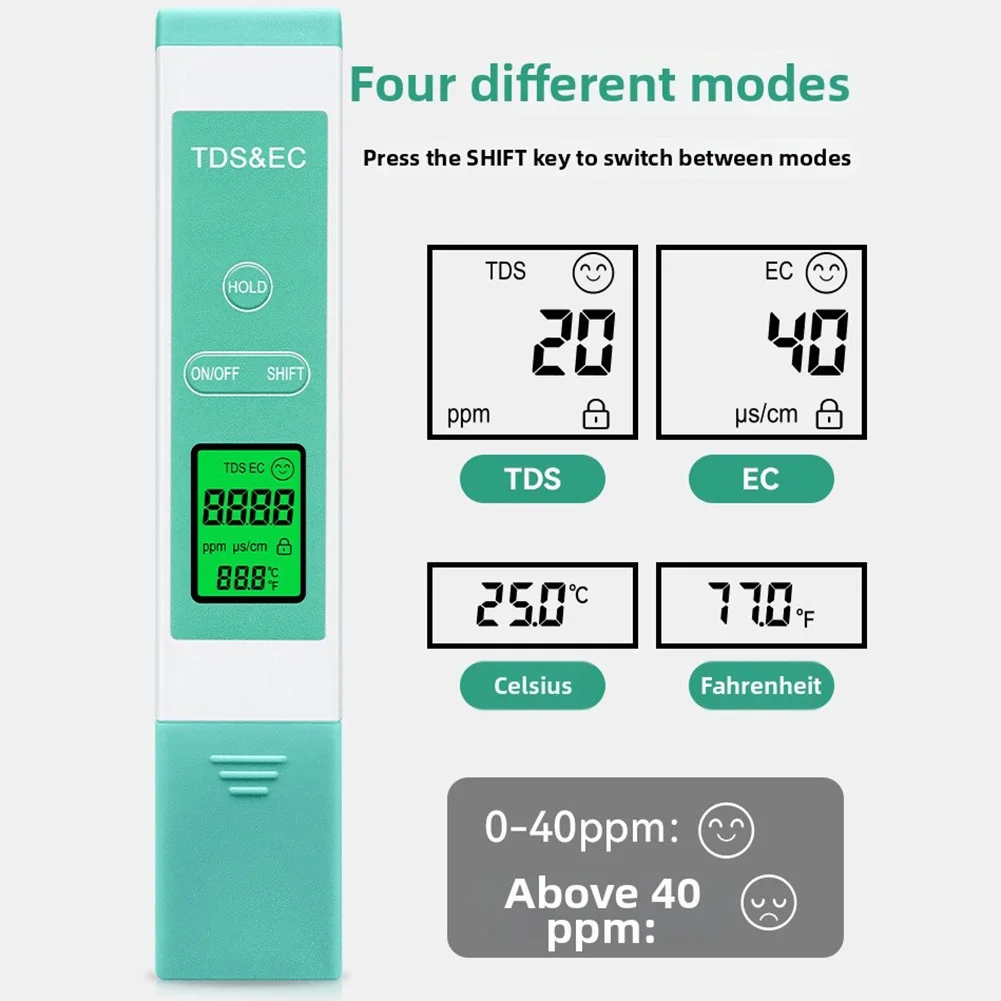 Water Monitoring Pen with Range 0-9990 ppm Range 0-9990 us/cm and Temp Reading for Multiple Water Management Tasks