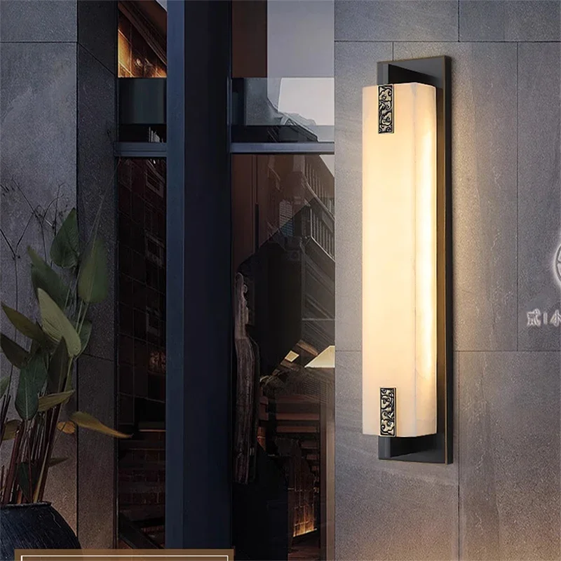 ANITA Contemporary LED Brass Marble Outdoor Wall Lamps Electric Waterproof Balcony Hallway Courtyard Villa Gate Hotel