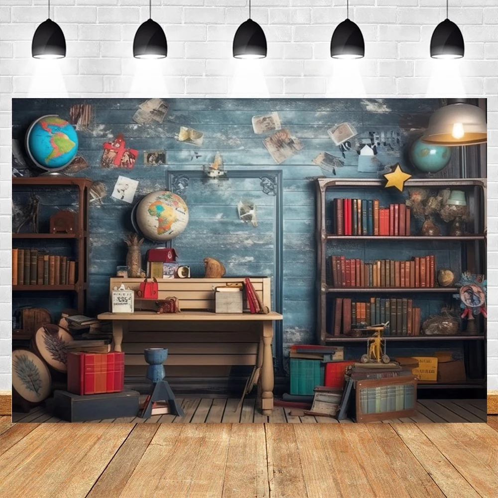 AI Scene Bookshelf Backdrop Back to School Party Decor Kids Portrait Library Study Background for Photography Photozone Props