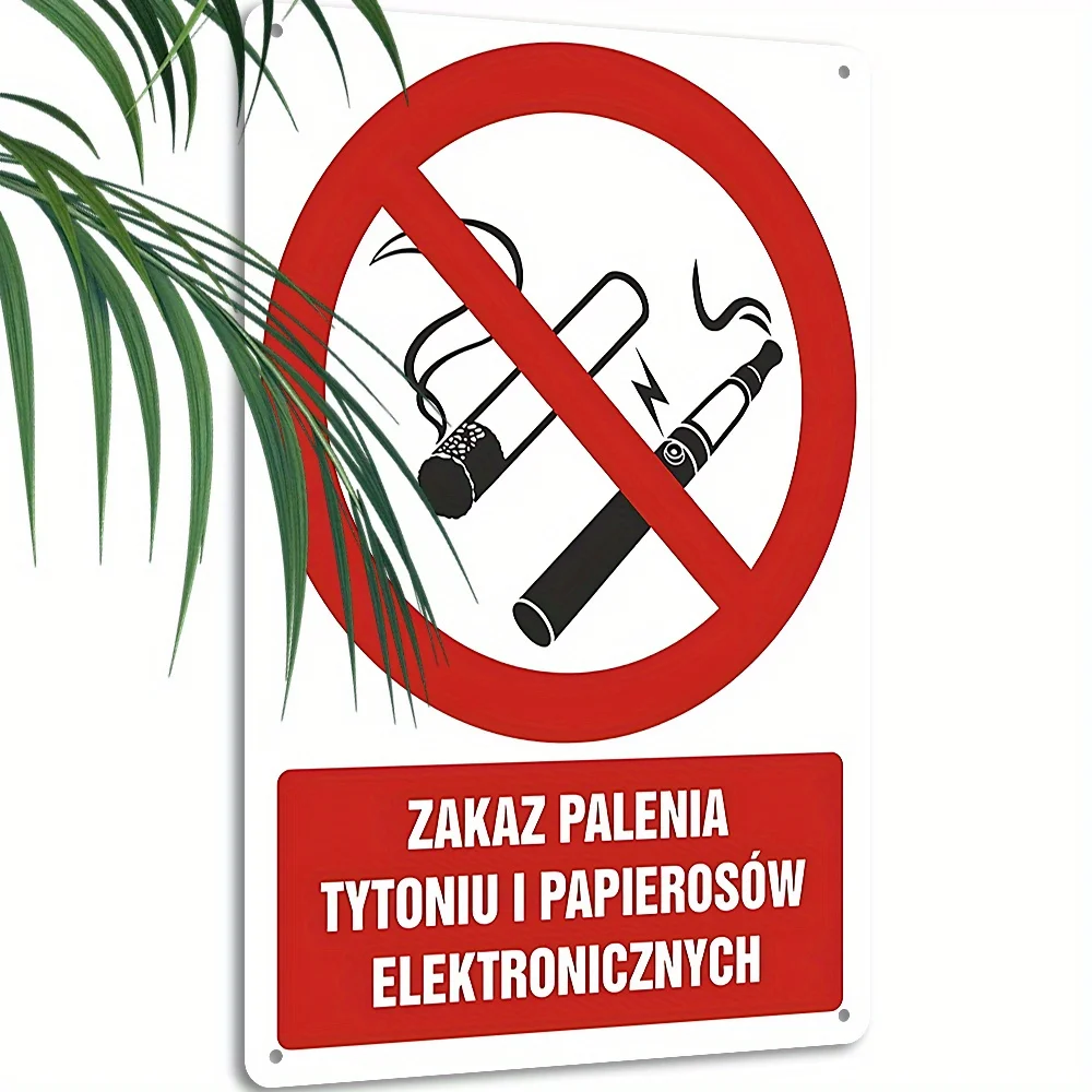 2D Flat - 1pc, 2D Flat, Retro Metal Sign, Polish Warning for Smoking And Vaping, Red Circle Prohibition Icons for Smoking, Ideal