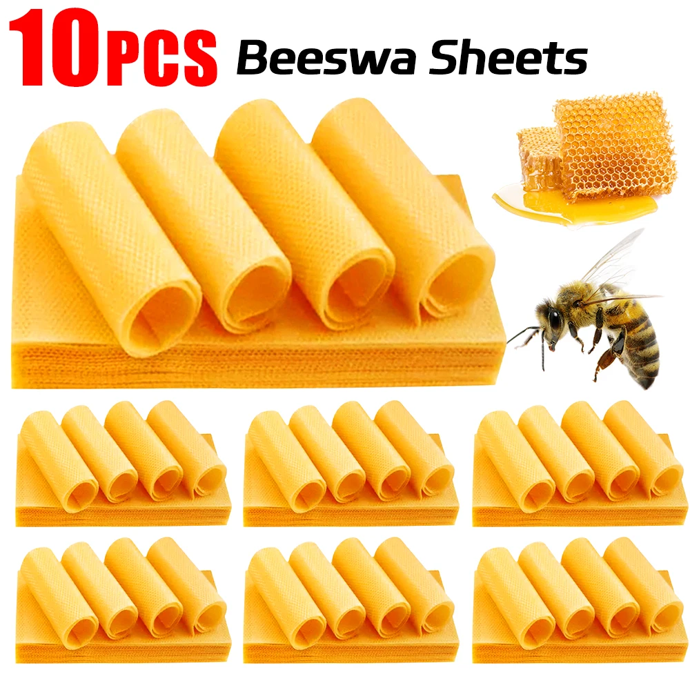 10PCS Foundation Beeswax Honeycomb Sheets Natural Beeswa Sheets Yellow Honeycomb Bee Wax Sheets for Beekeeping and Candle Making