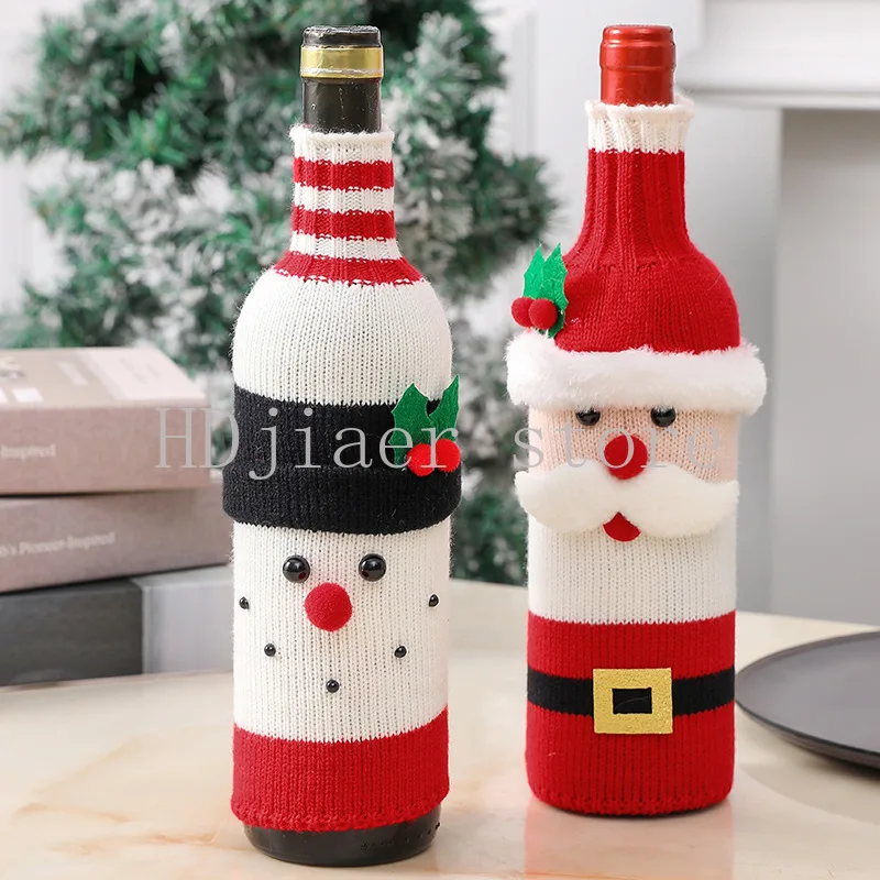 

Christmas Santa Claus Wine Bottle Cover - Knitted Decor, Champagne Bottle Sleeve for Restaurant Holiday Scene Decoration