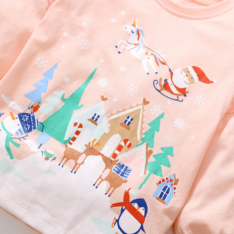 Little maven Clothes for Girls Fashion Tops  Cartoon Christmas Santa Claus Snow Man T-shirt Cotton  for Kids Girls 2-7 year