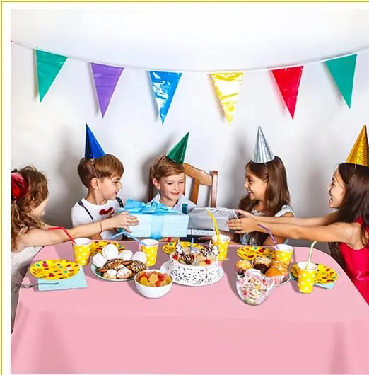 4Pcs Multi-Use Disposable Tablecloths 137×183cm. Colors: Black, White, Pink, Blue, Red. Perfect for Themed Party Decoration.