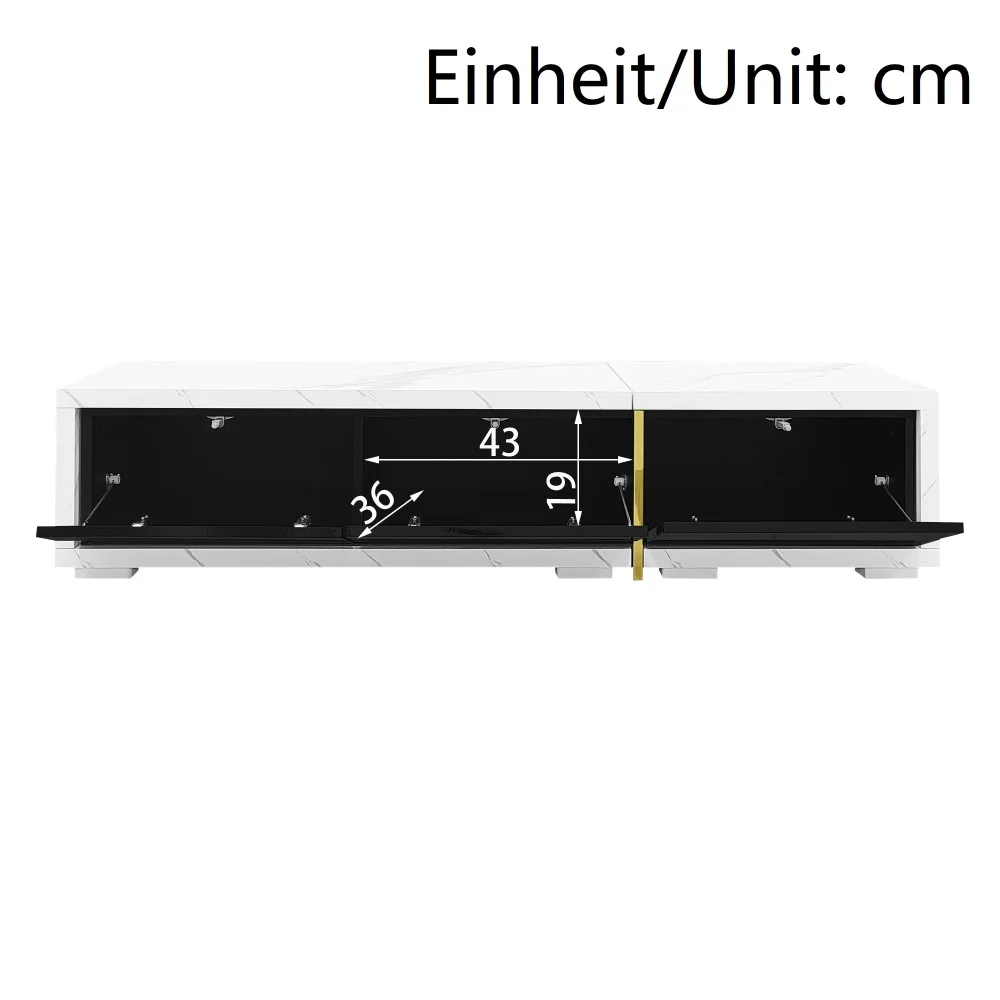 Moderner TV-Schrank mit variabler Länge (140–260 cm), drehbarer Funktion, weißes Hochglanz-Matt-Finish und goldenen Dekorationen – Detail 32