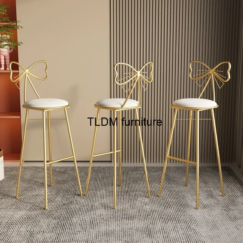 

European Gold Bar Stool Luxury Metal Faux Leather Modern High Bar Chairs White Living Room Taburetes De Bar Home Furniture