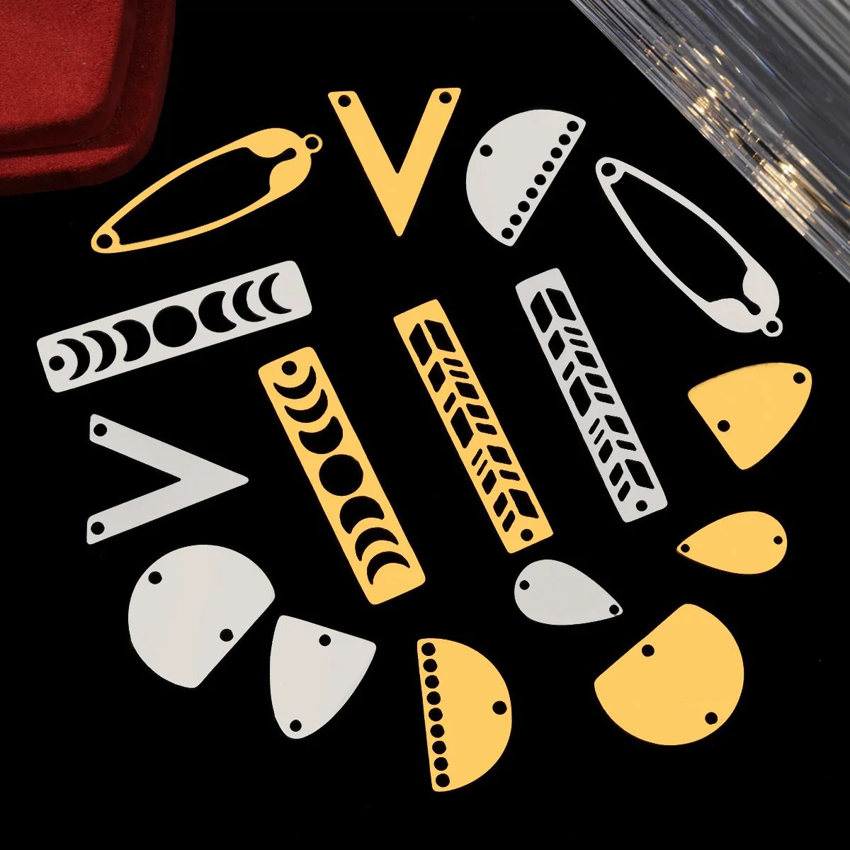 10pcs/Lot Stainless Steel Tribal Geometric DIY Charms Hollow Half Watermelon Slice Necklace Pendants Woman Leaf Jewelry Findings