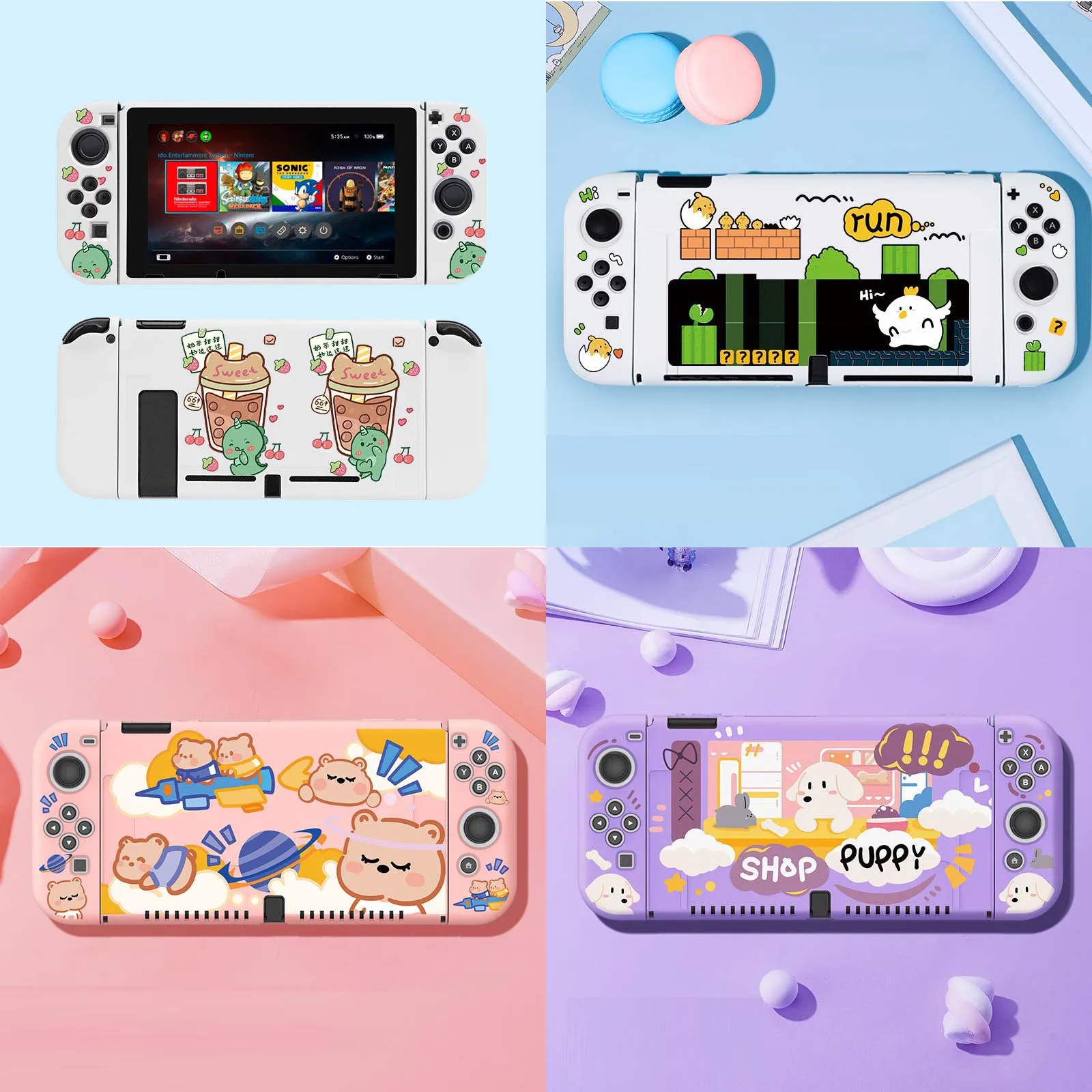 حافظة واقية ناعمة من مادة البولي يوريثان لنينتندو سويتش ، Oled NS Joy-Con ، مقدمة وخلفية ، غطاء حماية ، غطاء ممتص للصدمات بالكامل ، واقي