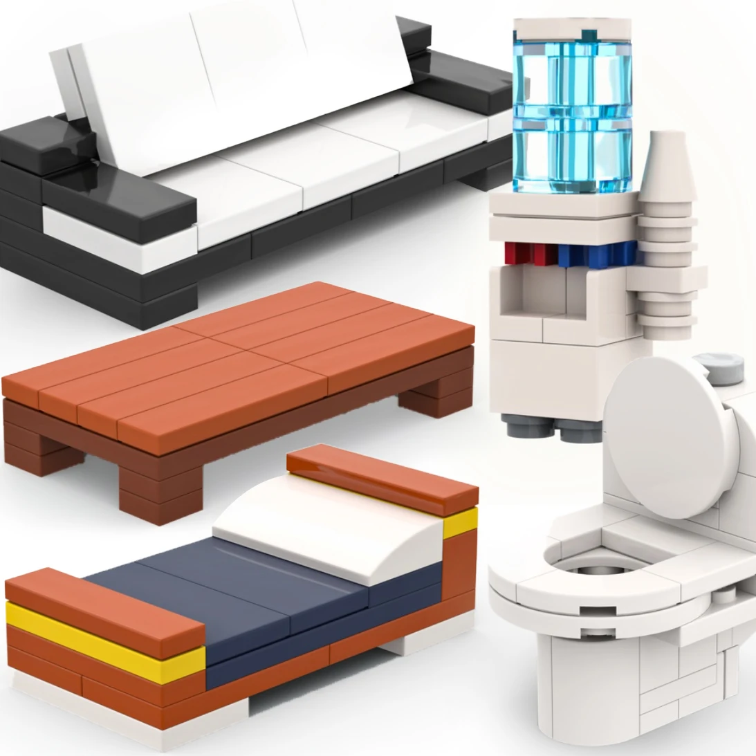

MOC City Furniture Building Blocks Kit Toilet Bed Office Water Dispenser Tea Table Sofa Bricks Toys Kids Gift