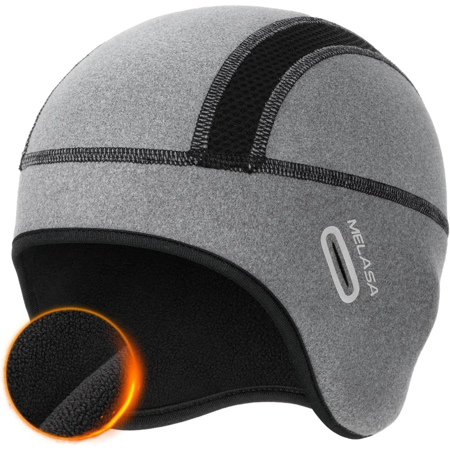 

MELASA Thermal Fleece Skull Cap Beanie with Glasses Holes Ear Warmer Helmet Liner Winter Cycling Bike Hat for Men Women