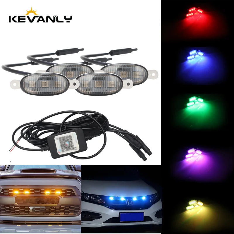 

RGB Car LED Front Grille Light APP Control DRL Daytime Running Light Warning Indicator for Vehicles Off Road SUV Ford Toyota DRL