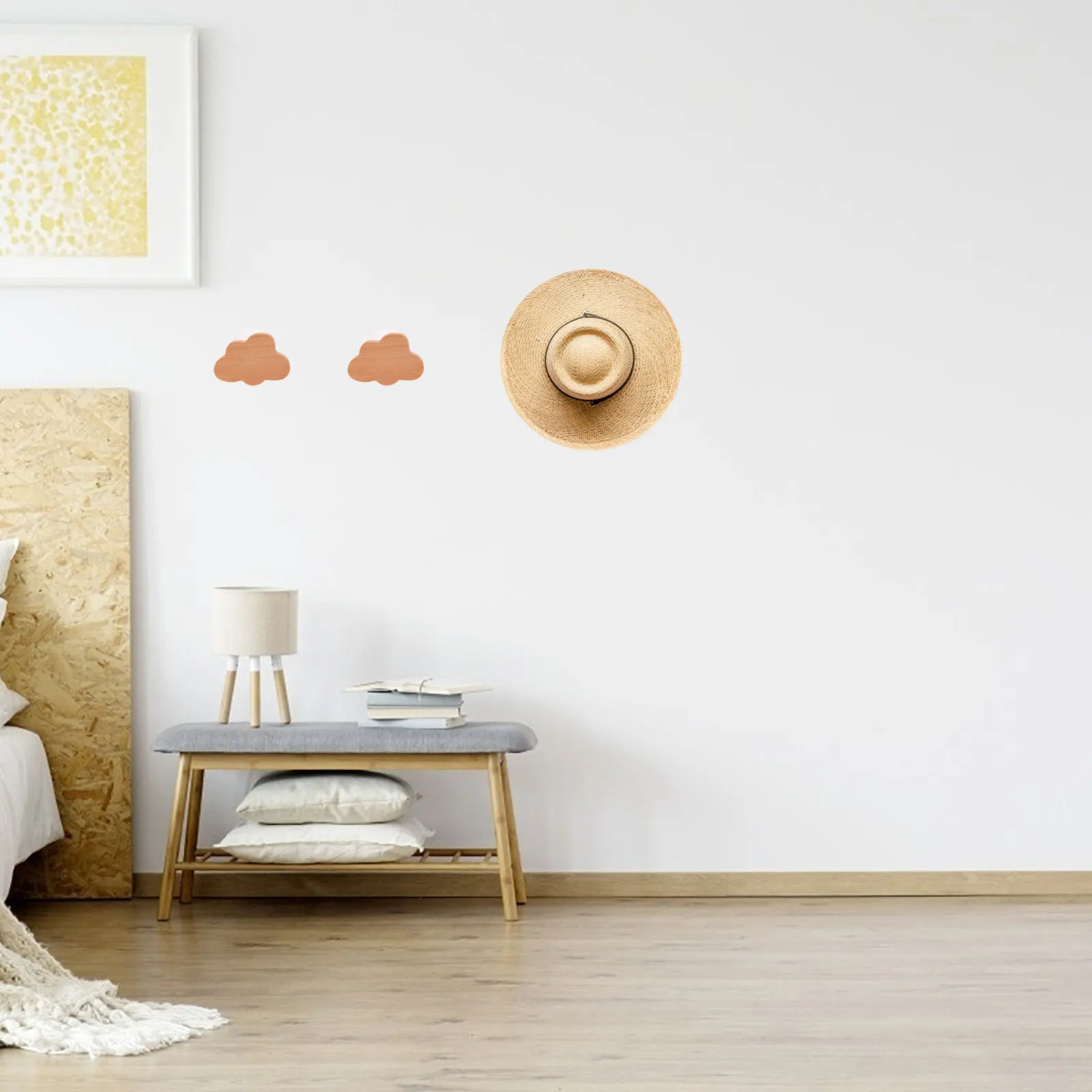 

3 Pcs Wooden Coat Hanger Wall Hooks Adhesive Mounting Punch Decorative Hat Rack Storage Organization Door Closet