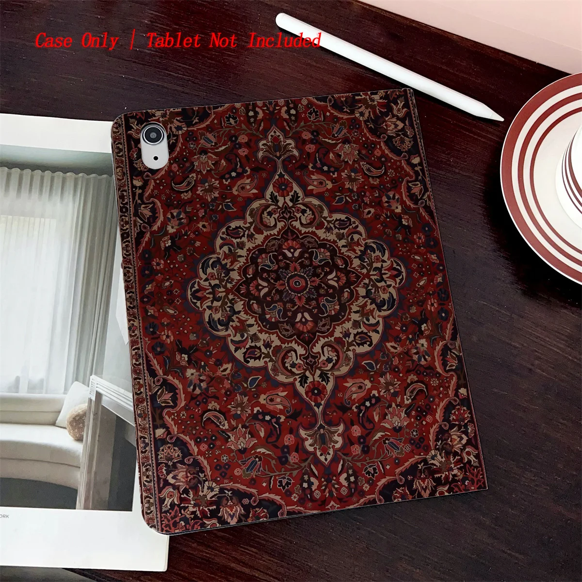 Book Style iPad Case with Pen Slot & Retro Print for Pro 12.9/11/Air 10.9/iPad 10.2/Mini 6, Shockproof Wear-Resistant