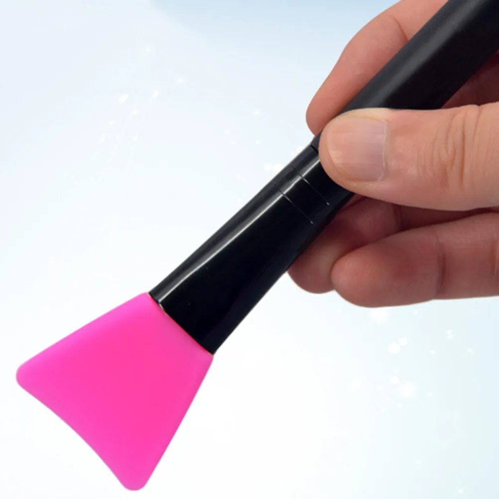 6Pcs Silicone Face Mask Brush Black Wooden Handle Flat Head Facial Hairless Applicator Tools for Face Mud Mask Body Lotion