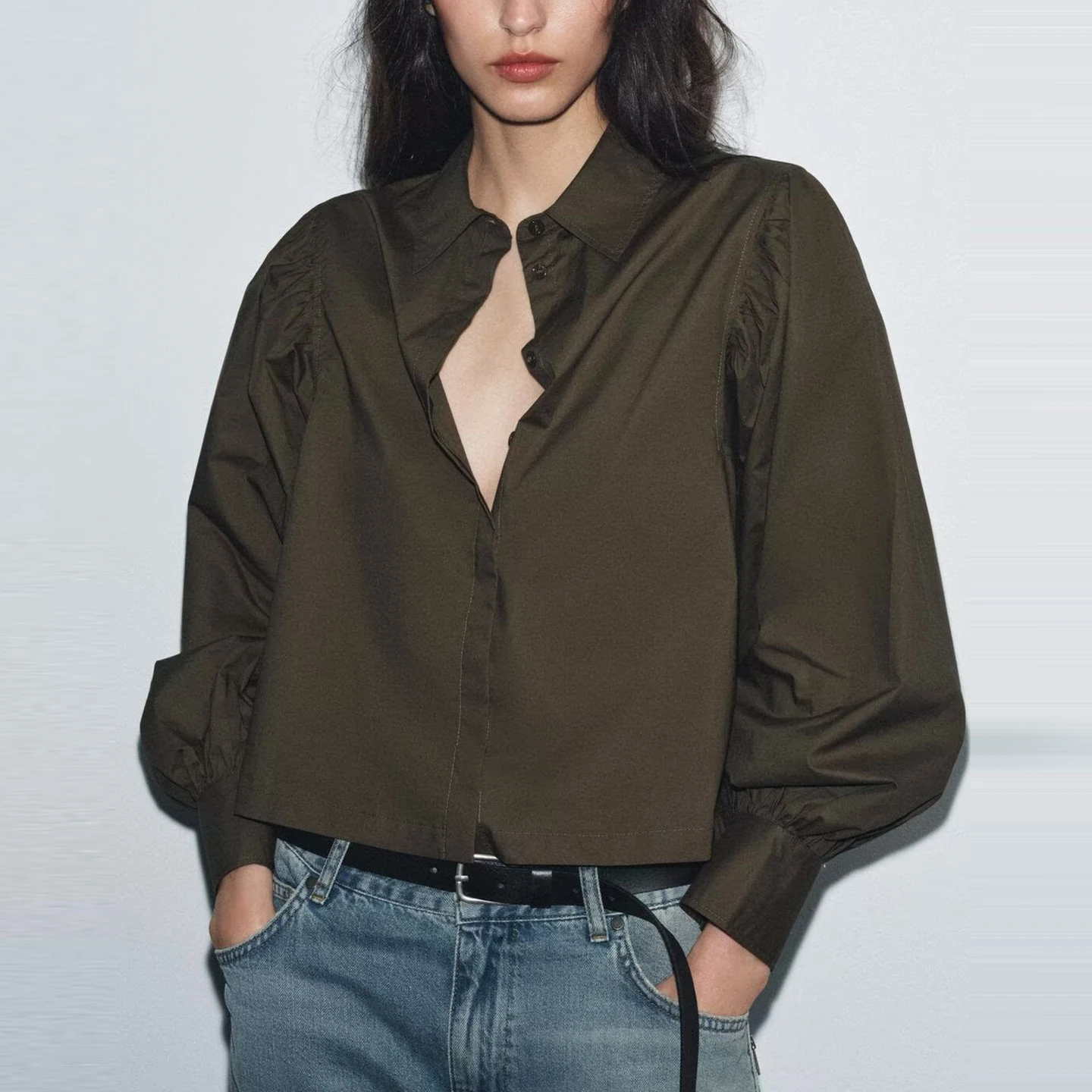 Faionable Bubble Sve irt Women's Sle Versatile 2025 Winter New Arrival Loose Fit Long Sve irt for Teen Girls