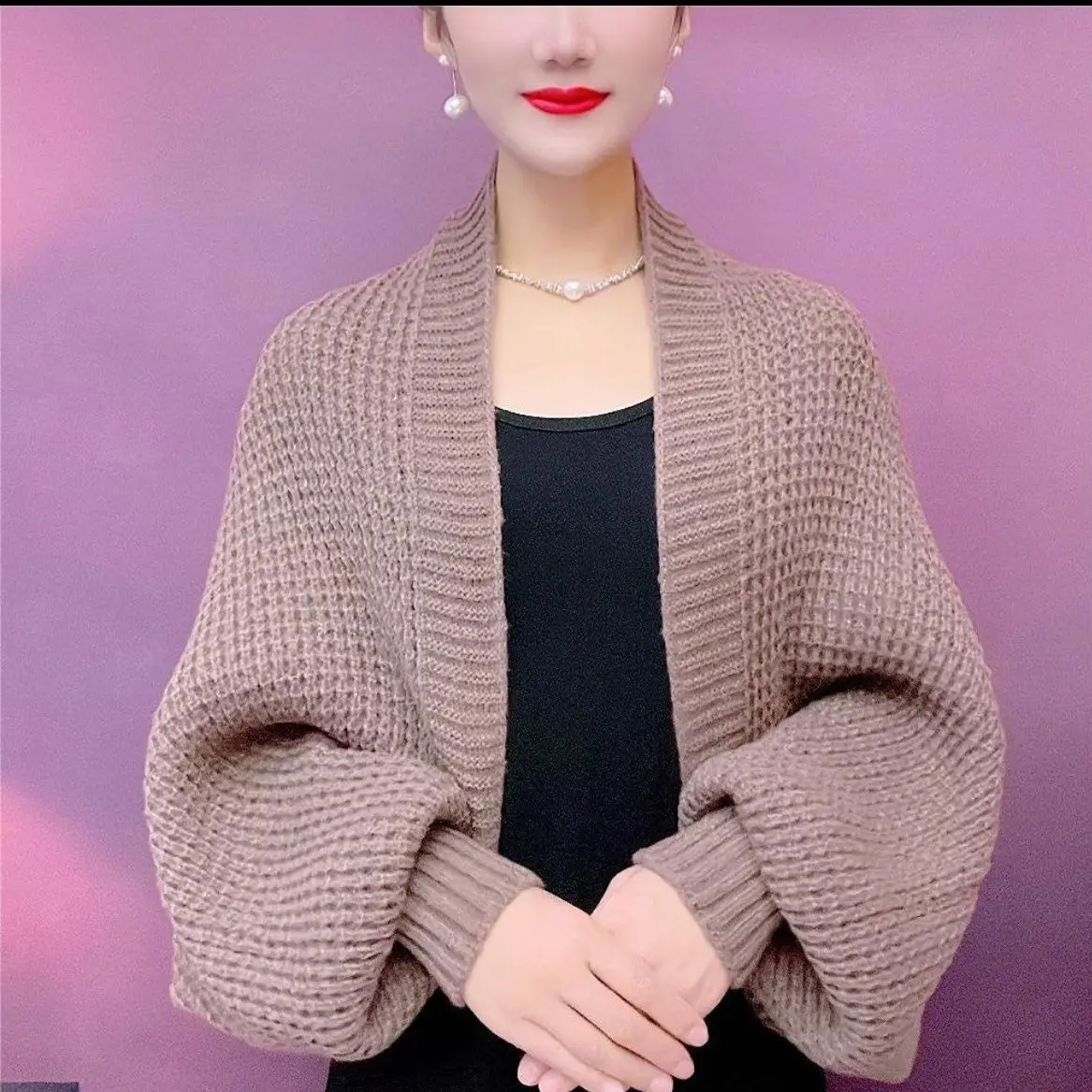 ربيع الخريف موضة الجوف خارج شال محبوك جديد طويل الأكمام لينة شبكة سترة سترة فضفاضة أنيقة الإناث محبوك الرأس