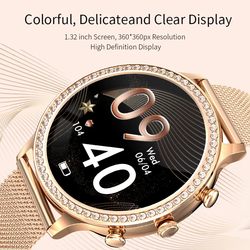 LIGE Fashion 1.32inch 360*360AMOLED HD Screen Heart Rate Health Monitor Electronic Bracelet Bluetooth Call Smart Watch for Women