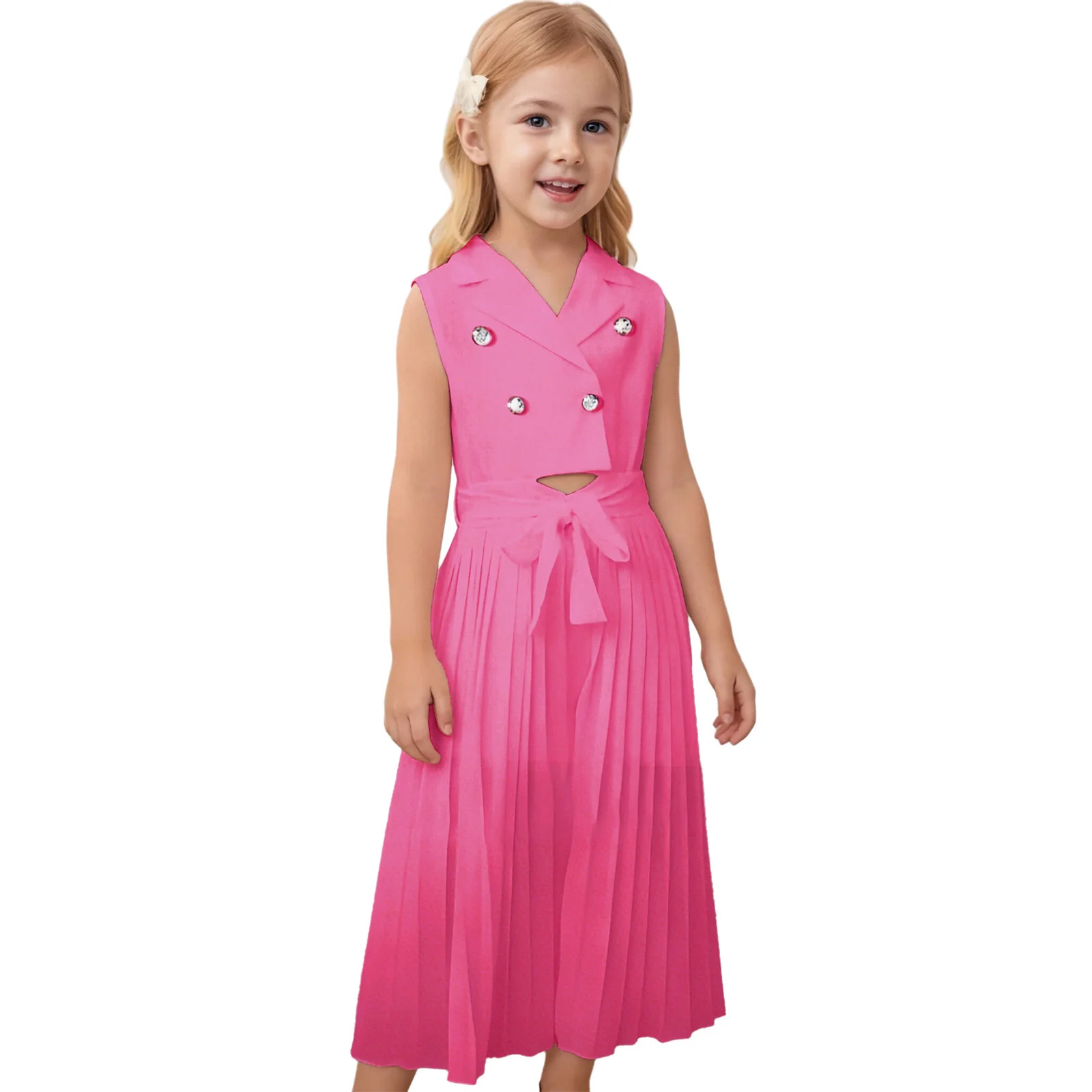 

Teen Girls Elegant Suit Dresses Lapel Sleeveless Crop Tops Vest with Belted Pleated Skirt Birthday Party Wedding Pageant Outfit