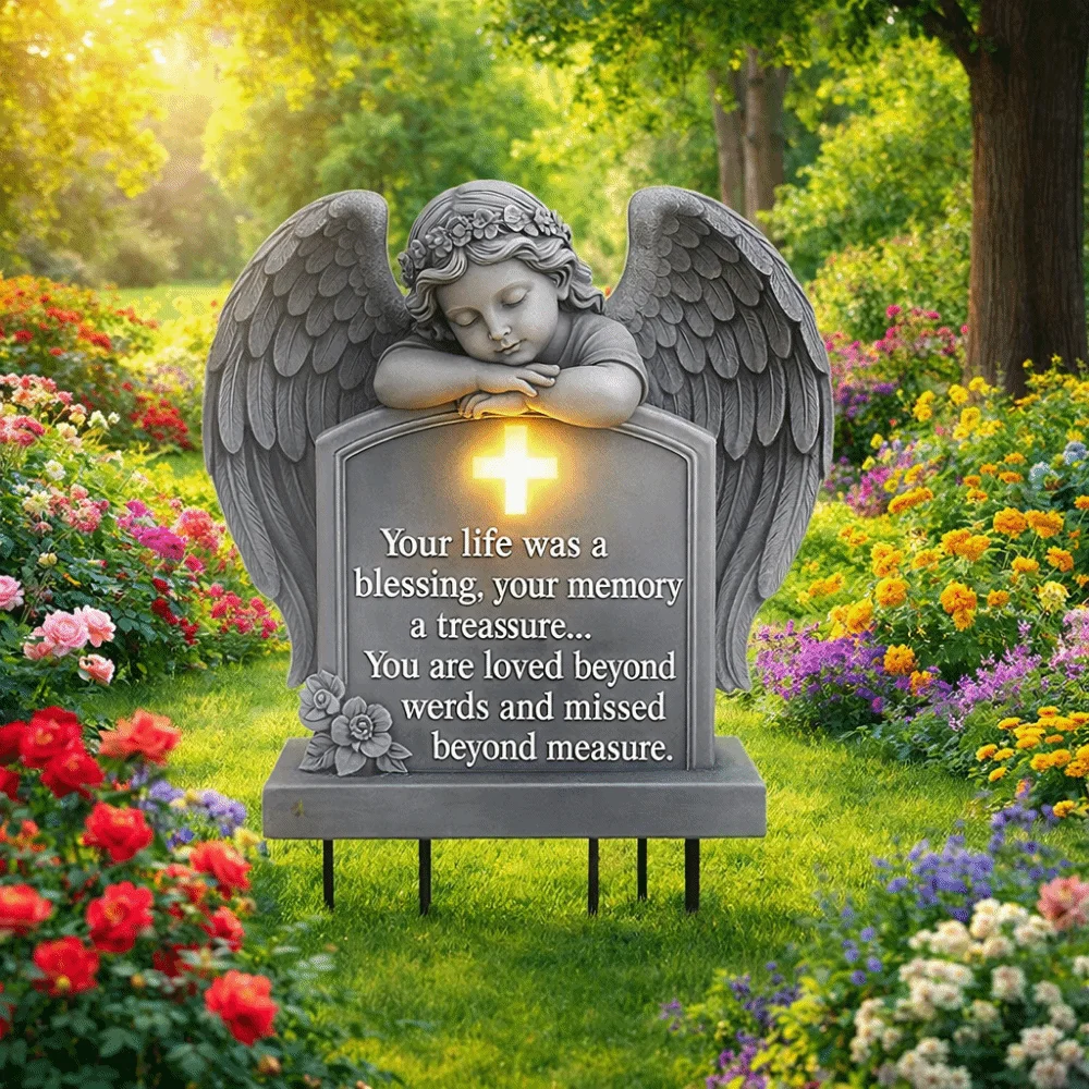 Angel Shaped Angel Garden Stake UV-Resistant Waterproof Memorial Cemetery Plaque Ground Installation Weather Resistant