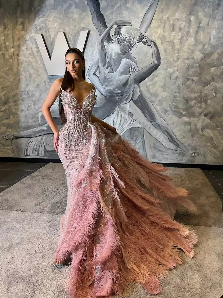 Feathers Evening Dresses Mermaid Luxury Lace Beads Sequin Crystal Detachable Train Luxury Prom Dress Vestido De Noite Customized - AliExpress 320 Feathers Evening Dresses Mermaid Luxury Lace Beads Sequin Crystal Detachable Train Luxury Prom Dress Vestido De Noite Customized - AliExpress 320