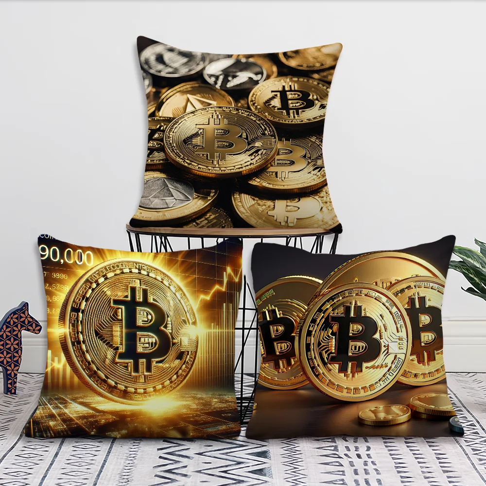 Bitcoin Crypto Cryptocurrency Btc Pillow Case Square Cushion Room Bedroom Headboard Sofa Living Backrest Car Accessories Nap