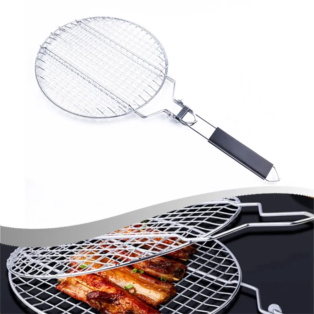 

Stainless Steel Folding Round Grill Net Detachable Grill Basket Grill Cage BBQ Accessoriee New Tool