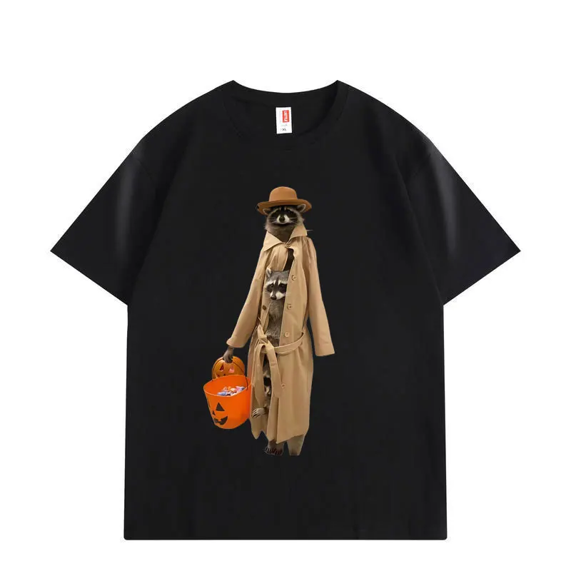 

Pumpkin Head Dance Funny Raccoon Meme T-shirt High Street Fashion Trend T-shirts Men Women Casual Cotton Short Sleeve T Shirts