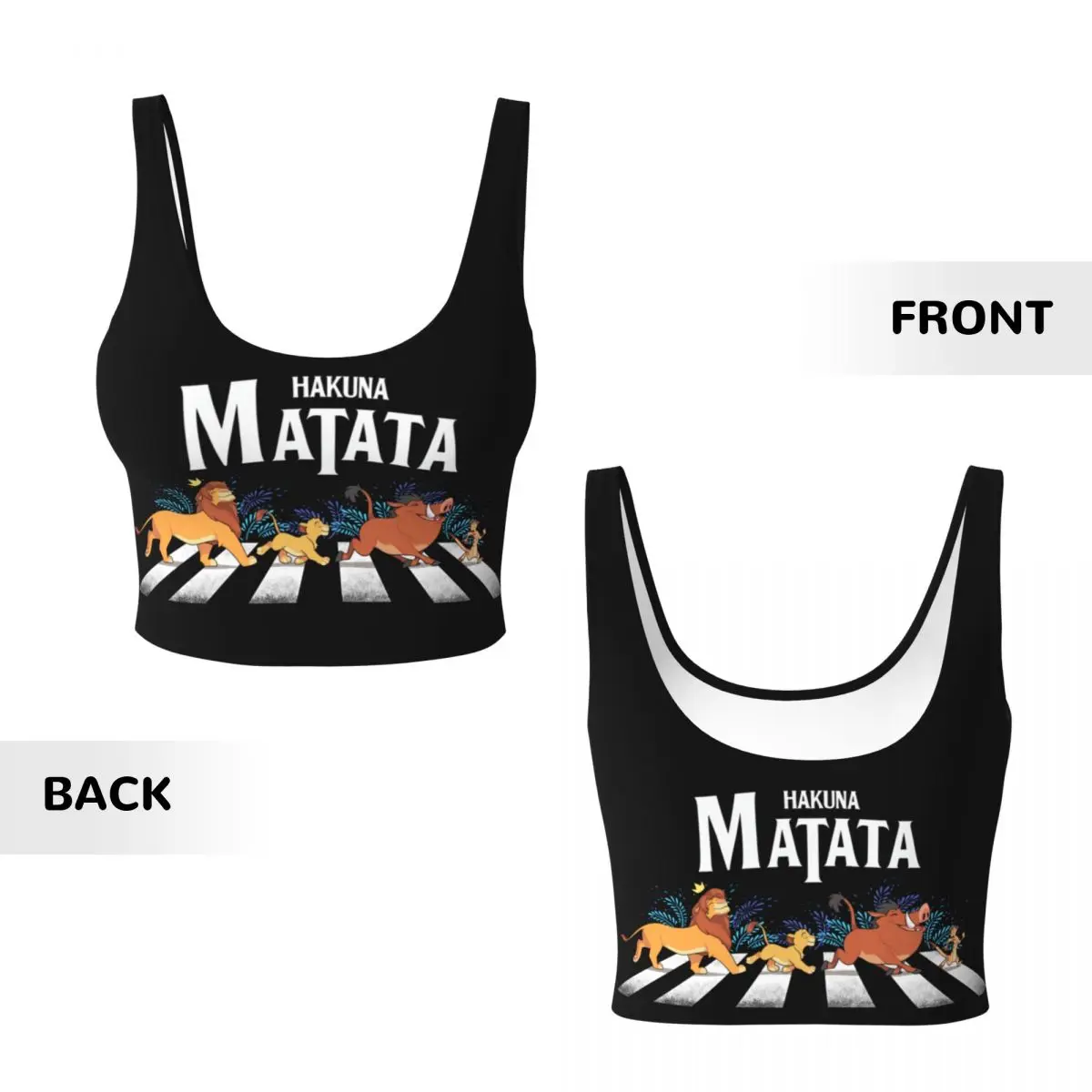 Custom Women\'s Hakuna Matata Cartoon Fan Sports Bras Funny Animal Film The Lion King High Impact Gym Workout Crop Tank Tops