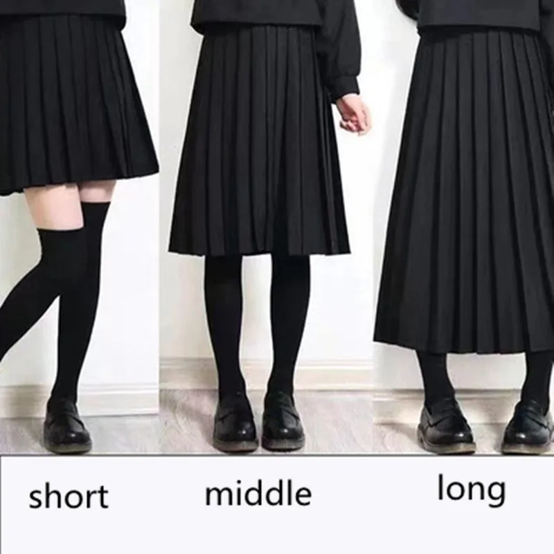 Elastic Waist Japanese Student Girls School Uniform Solid Color JK Suit Pleated Skirt Short/Middle/Long High School Dress