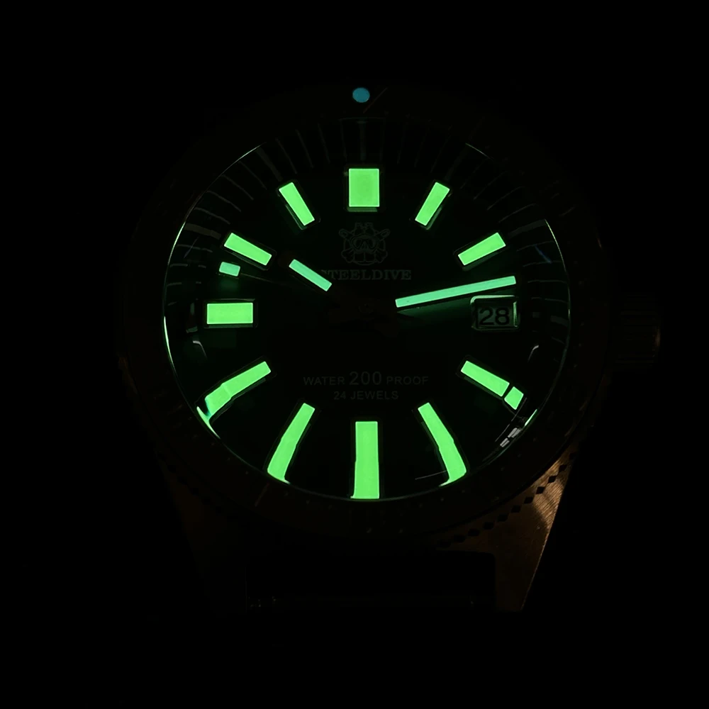 Reloj de buceo STEELDIVE para hombre, reloj de pulsera mecánico automático con piloto de bronce, 20bar C3, zafiro luminoso, bisel de 120 clics NH35